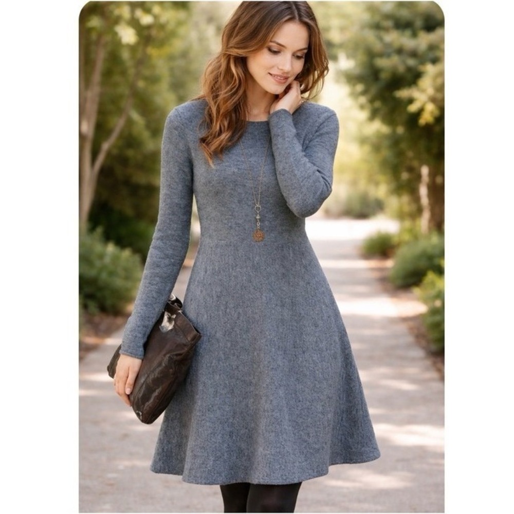 PERUVIAN CONNECTION. XS. Alpaca wool blend, Long-Sleeve Grey Sweater dress.‎